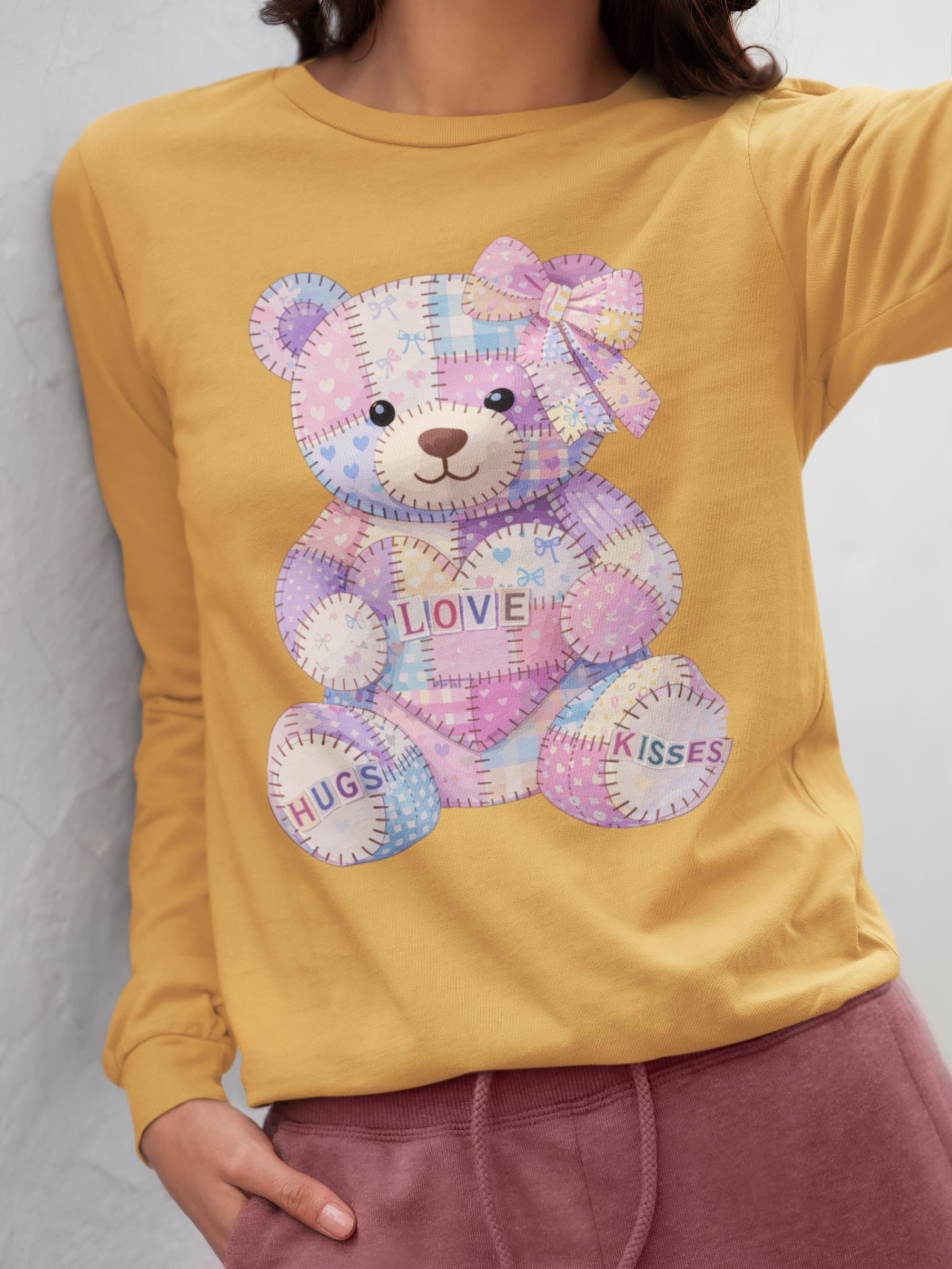 Patchwork Teddy Bear PNG, Valentine Hugs and Kisses PNG, Quilted Love ...
