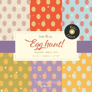 Retro Easter seamless patterns, egg hunt, Easter eggs