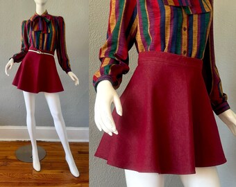 Vintage 60s 70s Preppy MOD High Waist Circle Mini Skirt S