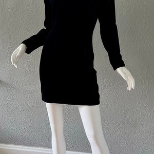 Vintage Black Cotton Velvet LAURA ASHLEY Mini Wiggle Beaded Dress S image 4