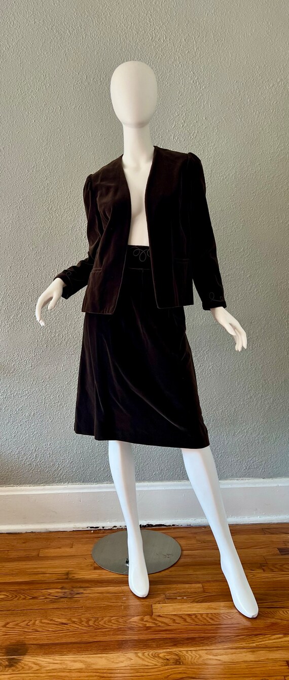 Vintage 70s Brown VELVET Suit Jacket Blazer 2 Pc … - image 6