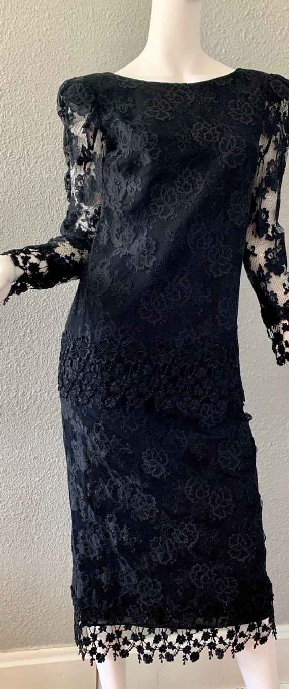 Vintage Black Lace Sheer Long Sleeve Cocktail Par… - image 4