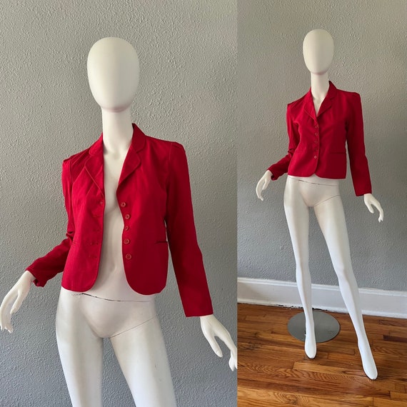 Vintage 70s Red RETRO Fitted Suit Jacket Blazer S - image 1