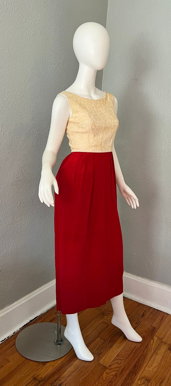 Vintage 60s Red VELVET Sleeveless Lace MOD Evenin… - image 4