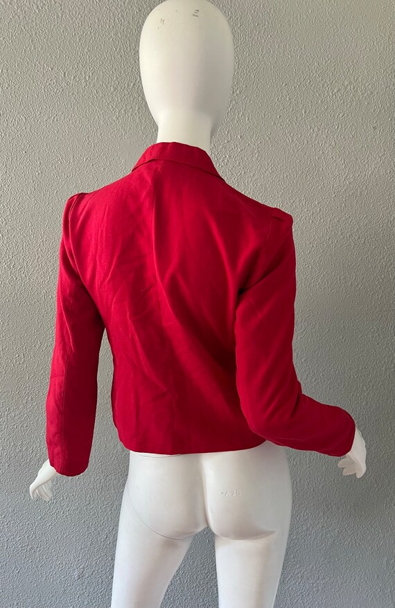 Vintage 70s Red RETRO Fitted Suit Jacket Blazer S - image 8