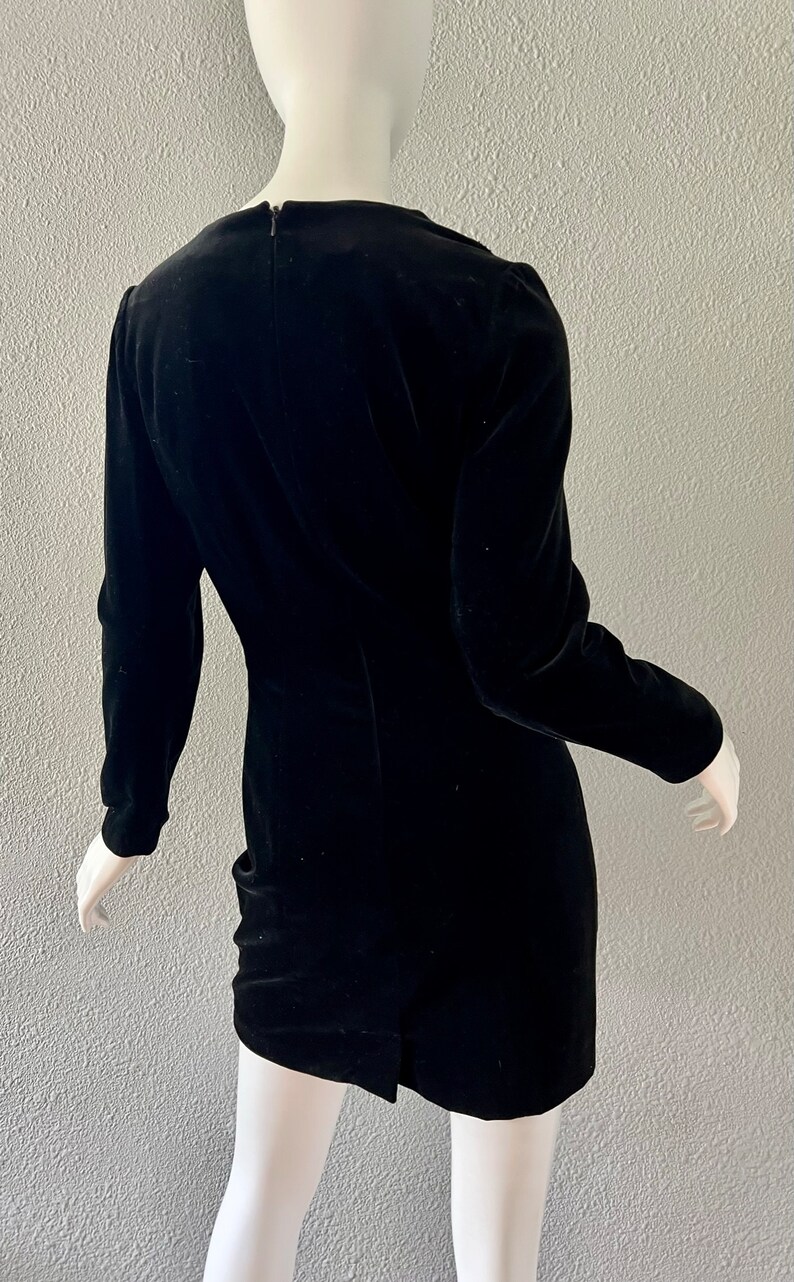 Vintage Black Cotton Velvet LAURA ASHLEY Mini Wiggle Beaded Dress S image 9