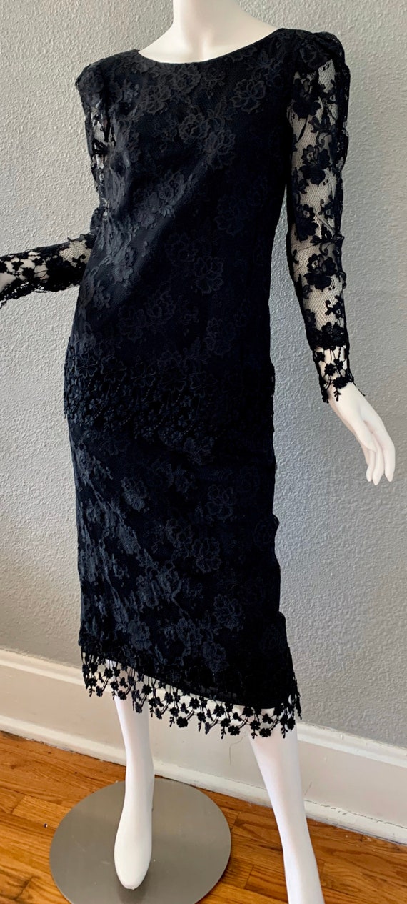 Vintage Black Lace Sheer Long Sleeve Cocktail Par… - image 9