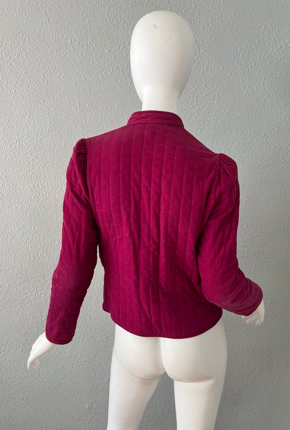 Vintage 70s 80s Pink Corduroy QUILTED High Collar… - image 10