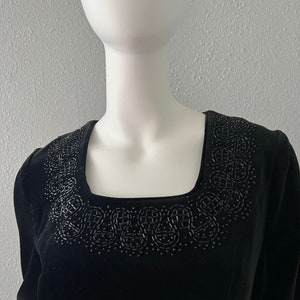 Vintage Black Cotton Velvet LAURA ASHLEY Mini Wiggle Beaded Dress S image 6