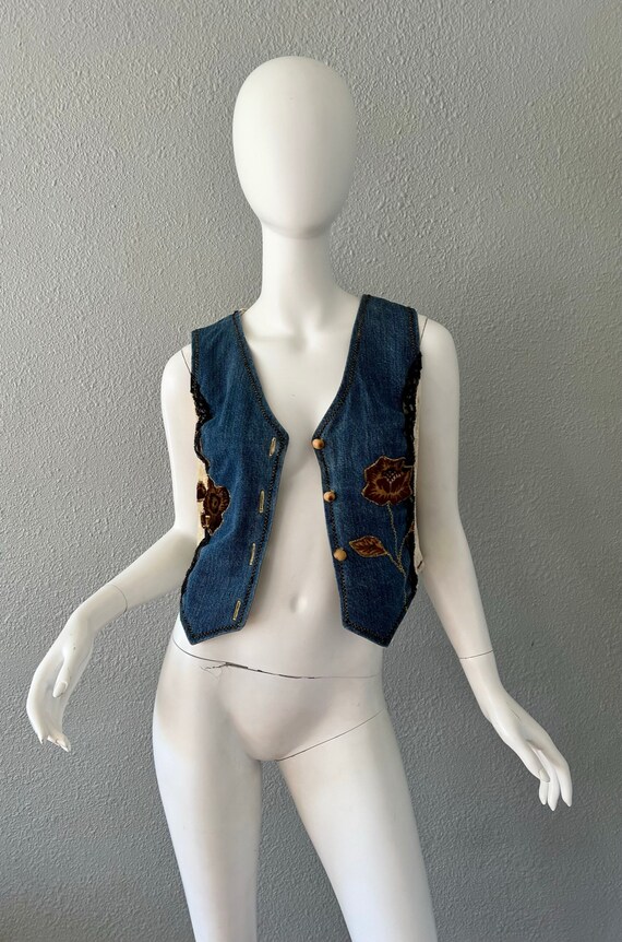 Vintage Denim Patchwork Velvet REVERSIBLE Crop To… - image 7