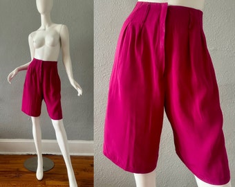 Vintage 80s Pink Pleated High Waist Wide Leg Shorts S