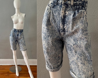 Vintage 80s Acid Wash High Waist Jeans Denim Shorts XS