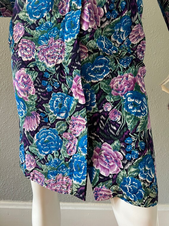 NWT Vintage 80s Blue Floral Belted Button Long Sl… - image 8