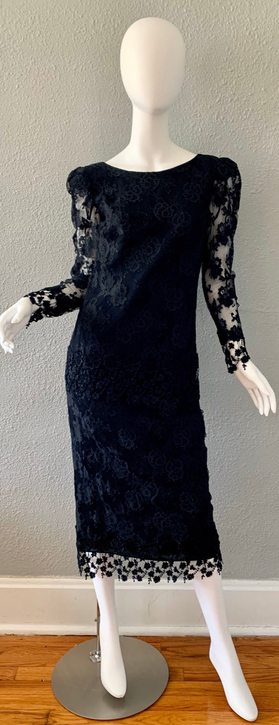 Vintage Black Lace Sheer Long Sleeve Cocktail Par… - image 7