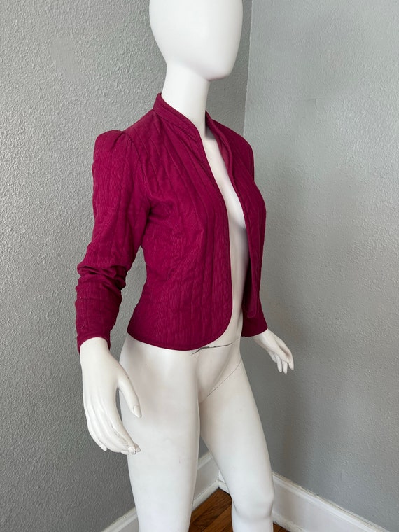 Vintage 70s 80s Pink Corduroy QUILTED High Collar… - image 9
