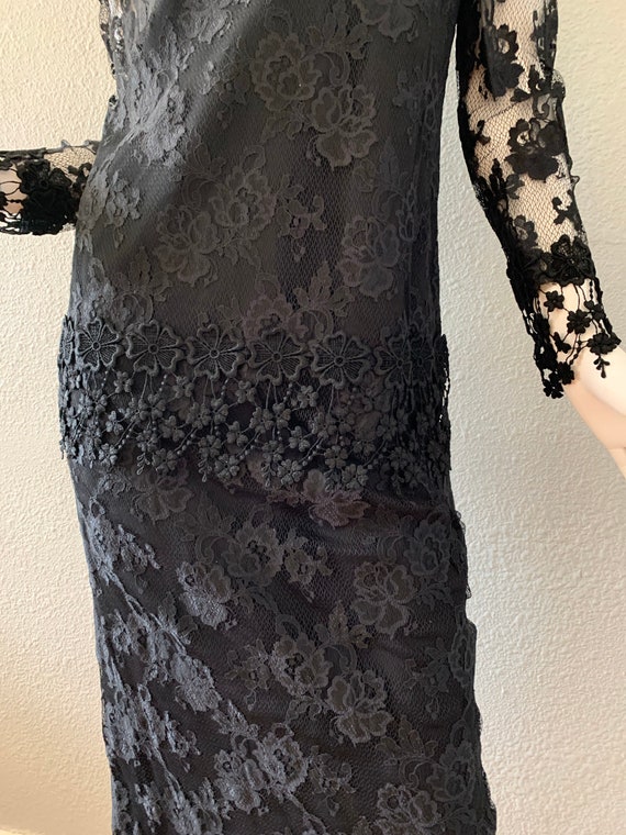 Vintage Black Lace Sheer Long Sleeve Cocktail Par… - image 3