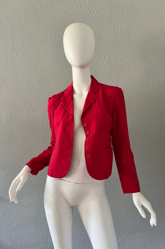 Vintage 70s Red RETRO Fitted Suit Jacket Blazer S - image 9