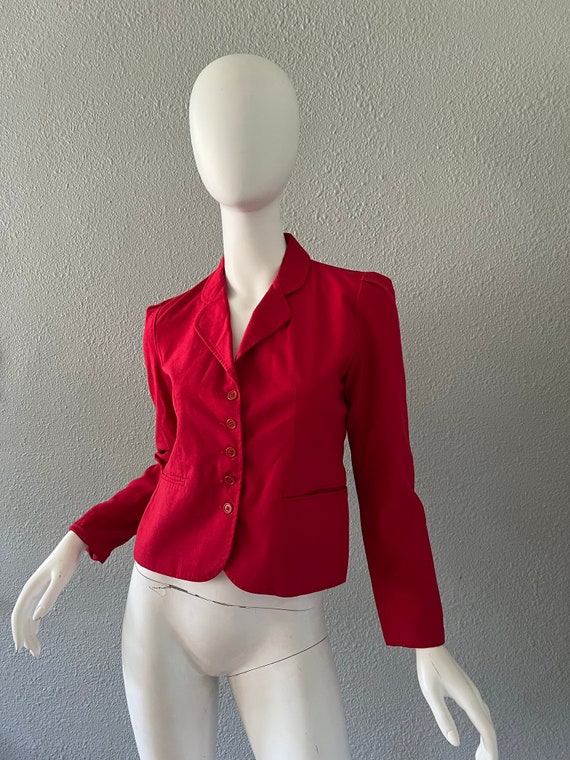 Vintage 70s Red RETRO Fitted Suit Jacket Blazer S - image 6