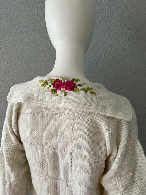 Vintage 40s 50s White Floral Hand Knit Rockabilly… - image 10