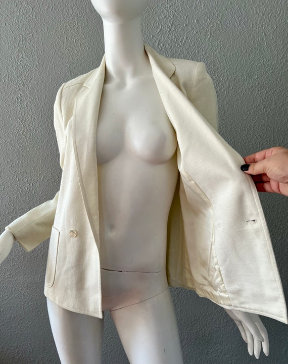 Vintage 80s White Double Breasted Blazer Jacket S… - image 5
