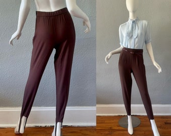 Vintage 80s Brown Rayon STIRRUP High Rise Pants S