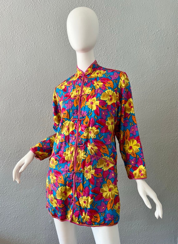 Vintage 60s 70s Colorful SILK Asian Oriental Styl… - image 9