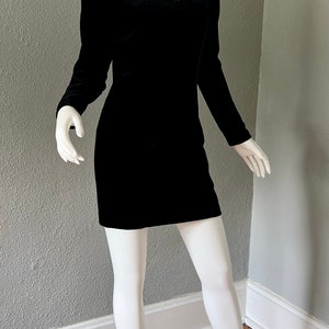 Vintage Black Cotton Velvet LAURA ASHLEY Mini Wiggle Beaded Dress S image 7