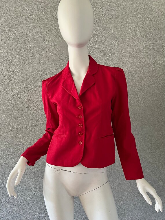 Vintage 70s Red RETRO Fitted Suit Jacket Blazer S - image 5