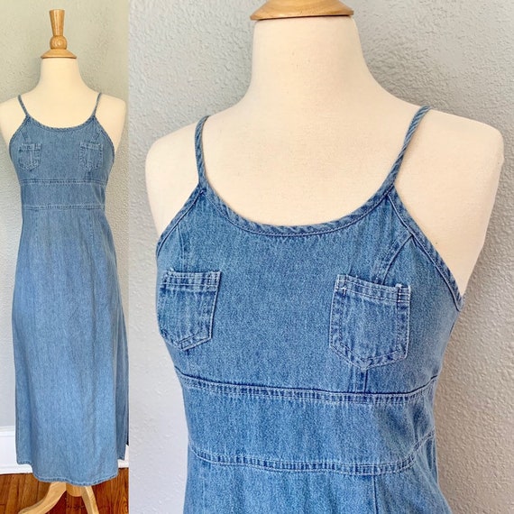 VTG 90s Denim Overall Sun Maxi Suspender Grunge Dr