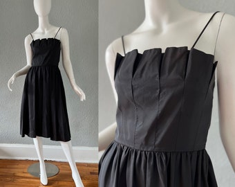 Vintage 70s Black Strappy JOY STEVENS Fit & Flare Party Dress XS