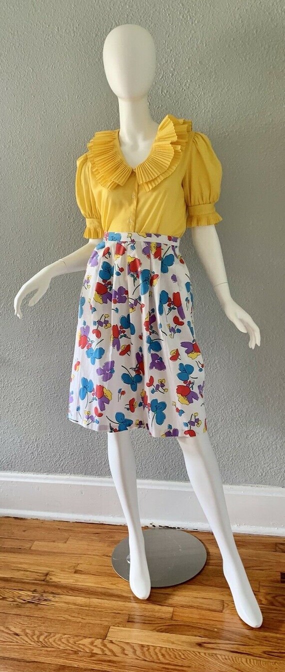 Vintage 70s Hippie Floral High Waist A-Line Skirt… - image 7