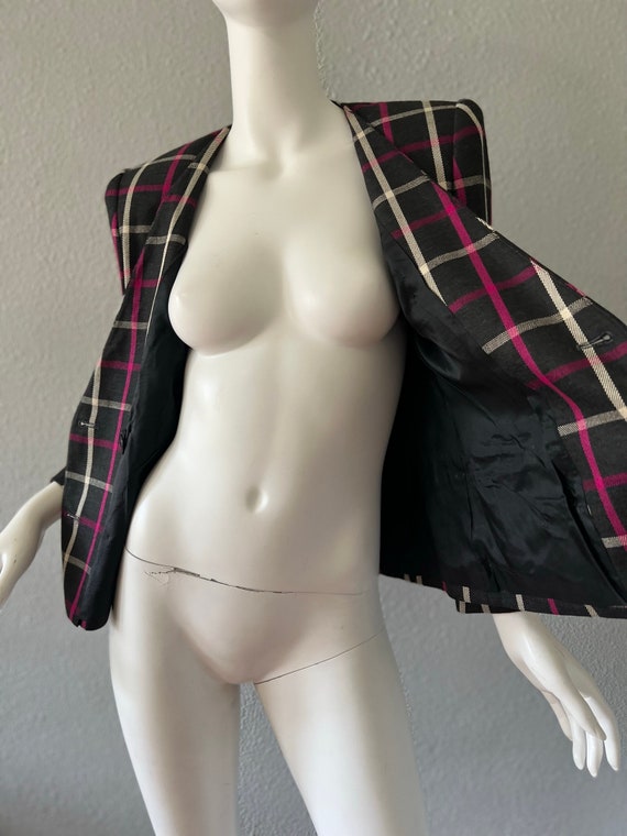 Vintage 80s Black Plaid Military Secretary Suit J… - image 3