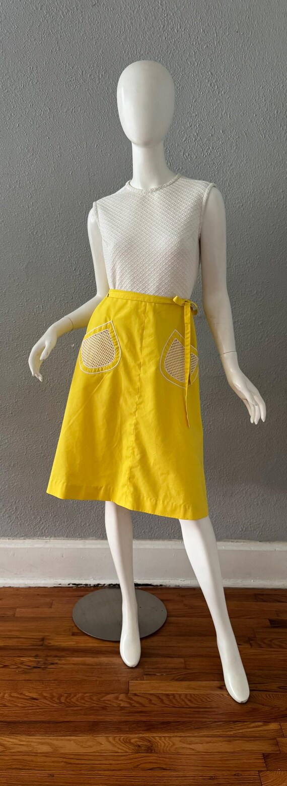 Vintage 70s Yellow Hippie MOD A-Line Wrap Cotton … - image 8