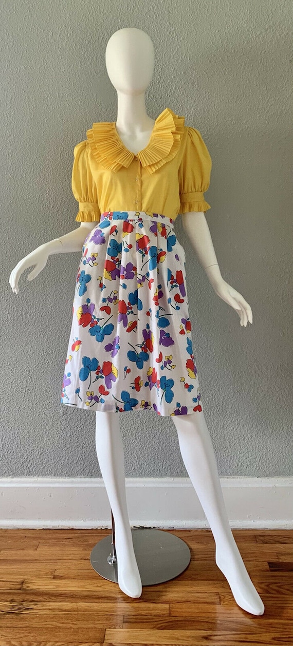 Vintage 70s Hippie Floral High Waist A-Line Skirt… - image 2
