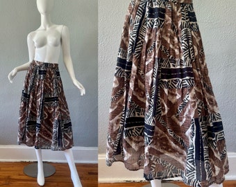 Vintage Boho BECHAMEL Animal Print COTTON Midi Long Skirt L/XL