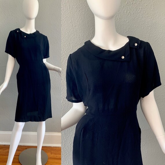 Vintage 40s Black War Era WWII Crepe Rayon MADMEN