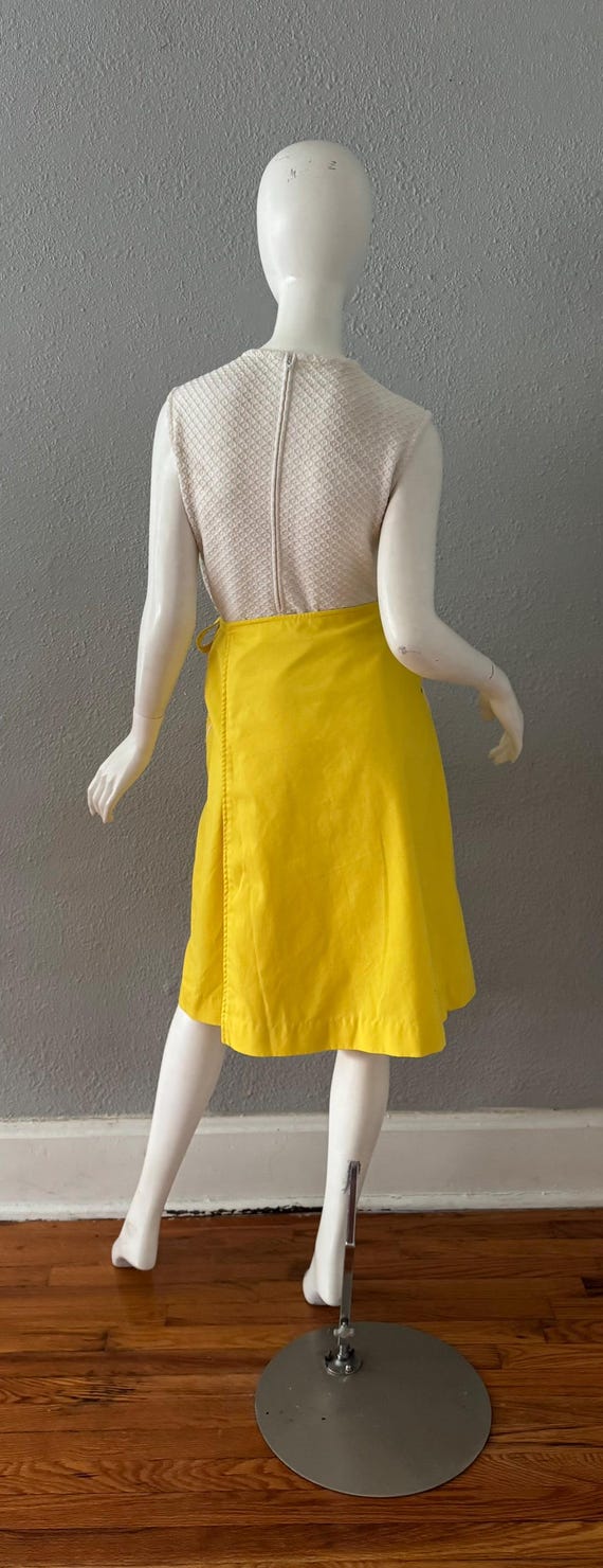 Vintage 70s Yellow Hippie MOD A-Line Wrap Cotton … - image 9