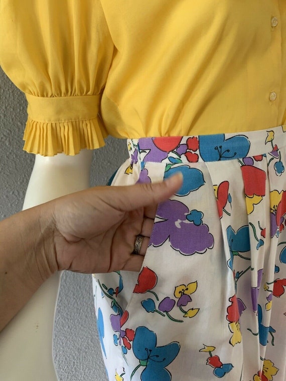 Vintage 70s Hippie Floral High Waist A-Line Skirt… - image 6