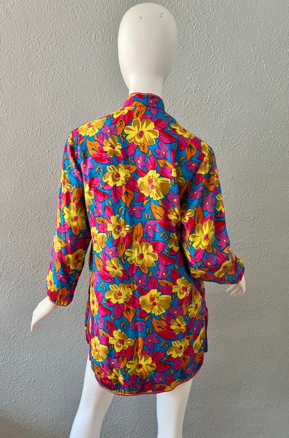 Vintage 60s 70s Colorful SILK Asian Oriental Styl… - image 7