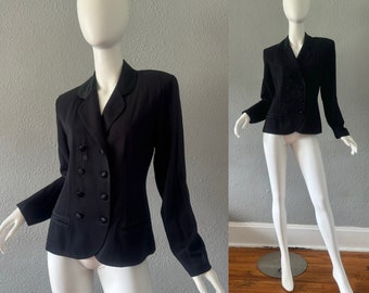 Vintage 80s Black Double Breasted SCARLETT Fitted Suit Jacket Blazer L