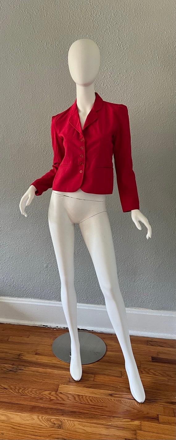 Vintage 70s Red RETRO Fitted Suit Jacket Blazer S - image 3