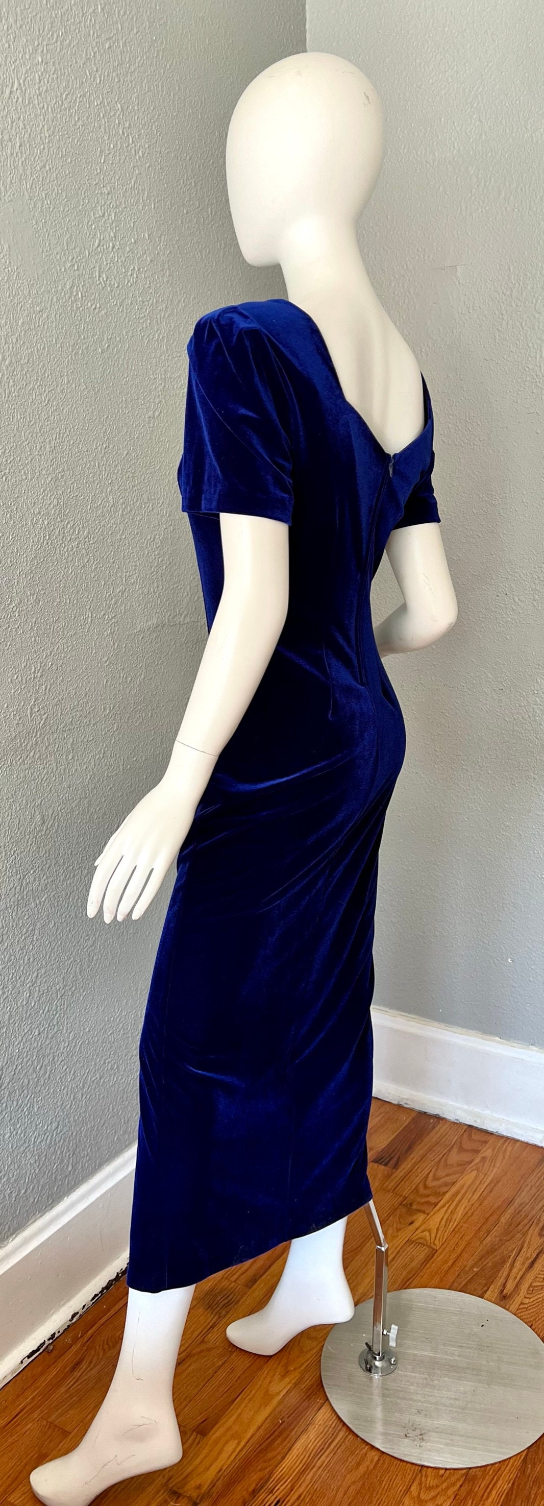 Vintage Blue Bandage Velvet Pencil Party Maxi Dress S - Etsy