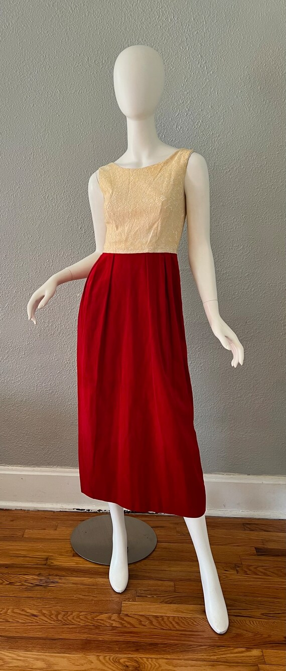 Vintage 60s Red VELVET Sleeveless Lace MOD Evenin… - image 6