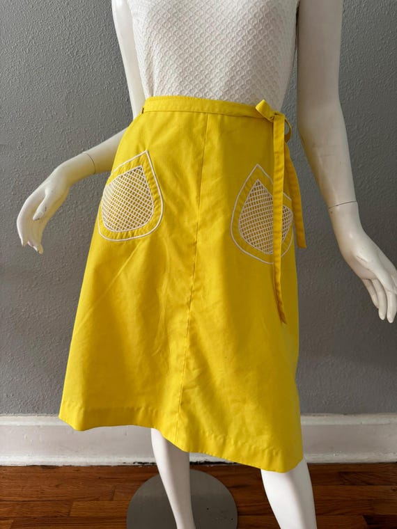 Vintage 70s Yellow Hippie MOD A-Line Wrap Cotton … - image 4