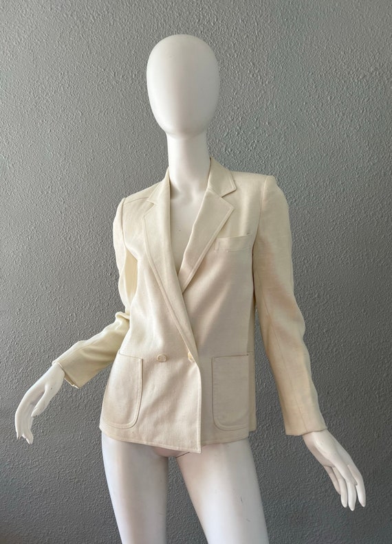 Vintage 80s White Double Breasted Blazer Jacket S… - image 7