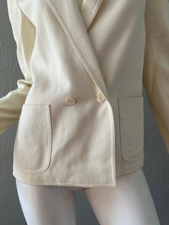 Vintage 80s White Double Breasted Blazer Jacket S… - image 8