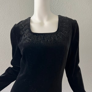 Vintage Black Cotton Velvet LAURA ASHLEY Mini Wiggle Beaded Dress S image 10