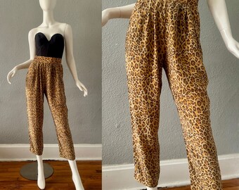 Vintage 80s Cheetah Print SILK High Waist HAREM Pants XS/S