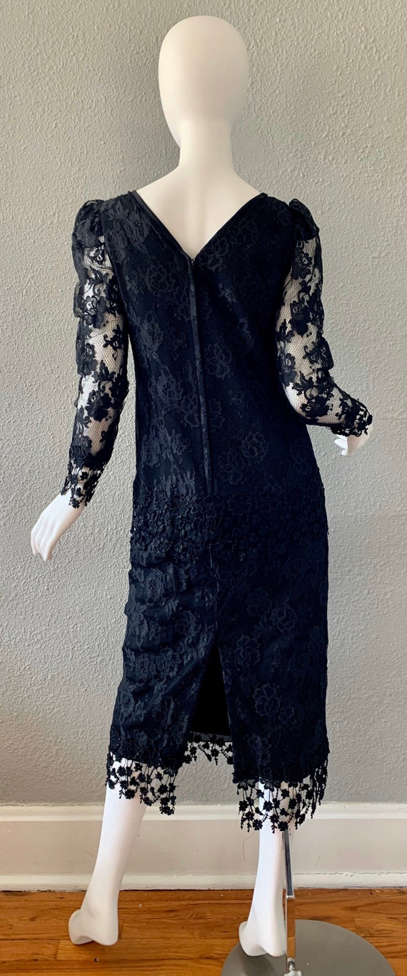 Vintage Black Lace Sheer Long Sleeve Cocktail Par… - image 5