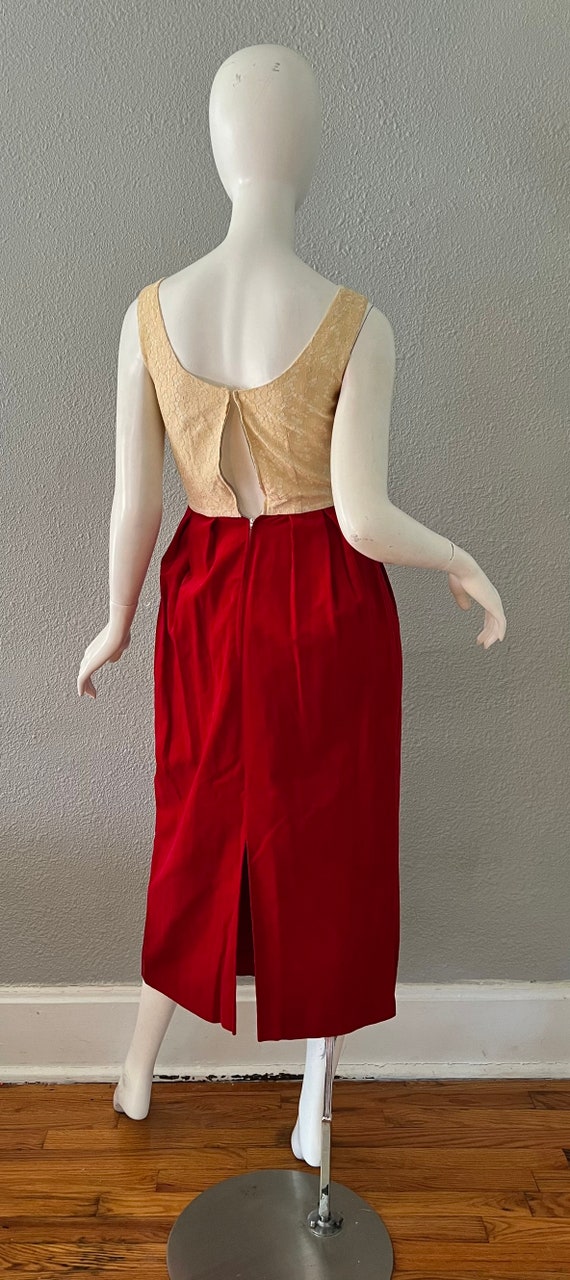 Vintage 60s Red VELVET Sleeveless Lace MOD Evenin… - image 10